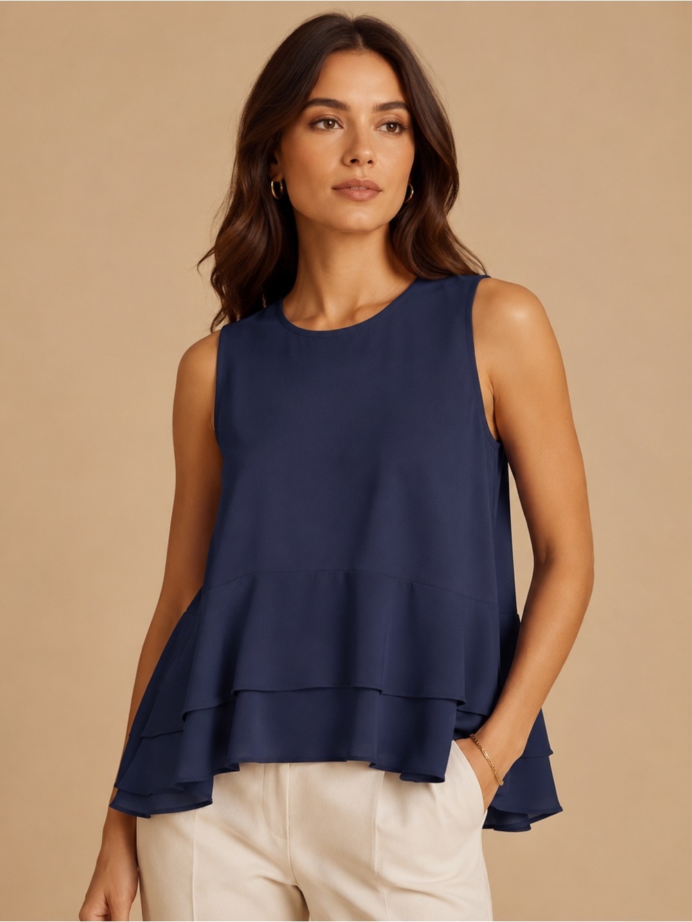 MICHAEL Michael Kors Navy Tiered Ruffle Hem Sleeveless Camisole